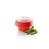 A red and white kitchen gadget with asparagus spears next to it. Podgląd zdjęcia produktu