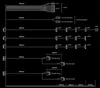 Diagram showing different cable lengths and connector types for a power supply unit. Podgląd zdjęcia produktu