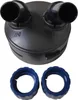 A product shot of a filter adapter and two coupling nuts. Produktbild-Vorschau