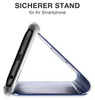 A smartphone case is shown in a folded stand position, with text above it. Produktbild-Vorschau