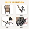 A collage of four images showing the steps to set up a folding lounge chair. Produktbild-Vorschau