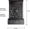 A detailed view of a black mailbox with ornate detailing and measurement indicators. Produktbild-Vorschau