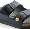 Close-up of a blue Birkenstock sandal with black buckles and an ESD symbol. Produktbild-Vorschau