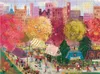 A vibrant autumn scene in a city park with people browsing market stalls. Podgląd zdjęcia produktu