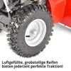 Close-up of a snow blower tire with text overlay describing its features. Produktbild-Vorschau