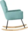 A side view of a teal rocking chair with black metal legs and wooden rockers. Produktbild-Vorschau