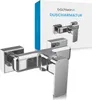 A chrome shower faucet is shown in front of its packaging. Produktbild-Vorschau