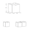 Diagram showing dimensions of storage boxes, with one large box and two smaller configurations. Produktbild-Vorschau