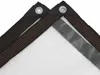 Close-up view of two corners of a clear tarp with reinforced edges and grommets. Podgląd zdjęcia produktu