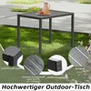 An outdoor table set on grass with close-up insets highlighting features. Produktbild-Vorschau