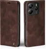 A brown flip-style phone case is shown from the front and back. Produktbild-Vorschau