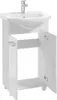 A white bathroom vanity with a sink and open cabinet doors, set against a white background. Náhled obrázku produktu