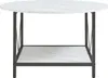A white marble-look coffee table with a dark metal frame and a lower shelf. Podgląd zdjęcia produktu