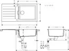 Technical drawing of a sink with dimensions and plumbing details. Produktbild-Vorschau