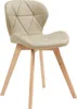 A single beige chair with wooden legs against a white background. Produktbild-Vorschau