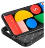 A close-up shot of a black phone case with a phone partially inserted, showcasing the phone's screen with colorful app icons and date/time information. Produktbild-Vorschau