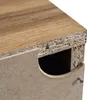 A close-up view of the edge of a wooden-look sideboard, showing the layered construction of the particleboard and the wood-grain veneer. Anteprima dell’immagine prodotto