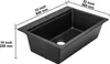 A black kitchen sink with dimensions indicated by text and lines. Produktbild-Vorschau