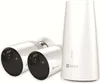 Two white security cameras and a white base station are displayed against a white background. Produktbild-Vorschau