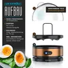 A diagram showing the assembly of an egg cooker with text labels and product images. Produktbild-Vorschau