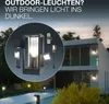 A modern house with outdoor lighting, showcasing various LED outdoor lights in a circular inset. Produktbild-Vorschau