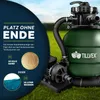 A green sand filter system for a pool is shown with marketing text and graphics. Voir les images du produit