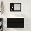 A bathroom vanity with a sink and mirror. Produktbild-Vorschau