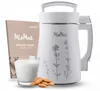 A white MioMat plant-based milk maker, a recipe book, a glass of milk, and almonds are displayed against a white background. Podgląd zdjęcia produktu