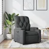 A dark gray fabric recliner chair is shown in a well-lit room with a large plant and two framed pictures on the wall. Voir les images du produit