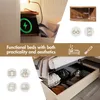 A collage of images showcasing a bed with storage, a bedside table with a charging function, and various icons representing product features and dimensions. Produktbild-Vorschau