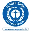 A blue circular logo with text and a stylized human figure inside, with a website address below. Produktbild-Vorschau