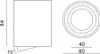 Technical drawings of a lamp, showing its side view and top view with dimensions. Anteprima dell’immagine prodotto