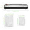 A diagram showing the dimensions of a vacuum sealer and two vacuum sealing bags. Podgląd zdjęcia produktu