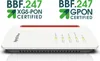 A white Fritz! Box 5530 router is shown from a slightly elevated front-left angle on a white background. Above the router are two certification logos. Produktbild-Vorschau