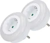 Two white LED night lights with electrical sockets are shown against a white background. Produktbild-Vorschau