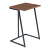 A side view of a small, modern side table with a brown wooden top and a dark gray metal frame. Podgląd zdjęcia produktu