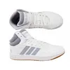 Two views of a pair of white Adidas high-top sneakers with gray accents, presented against a white background. Produktbild-Vorschau