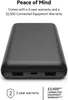 A black power bank is shown with text describing its warranty. Produktbild-Vorschau