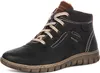 A black leather boot with beige laces and brown trim, shown against a white background. Voir les images du produit