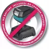 A circular graphic with text and images of batteries, indicating that the battery and charger are not included. Produktbild-Vorschau
