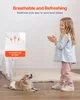 A young girl is interacting with a dog wearing a diaper, with marketing text and graphics overlaid. Anteprima dell’immagine prodotto