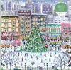 A festive winter scene in a city with a Christmas tree, people ice skating, and buildings decorated for the holidays. Anteprima dell’immagine prodotto