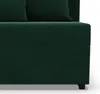 A close-up view of a dark green sofa, showing its textured fabric and a portion of a pillow. Produktbild-Vorschau