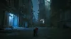 A cat stands in a dark, narrow alleyway between tall, dilapidated buildings. Produktbild-Vorschau