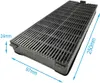 A close-up, angled view of a black rectangular filter with a grid pattern on top, showing dimensions. Produktbild-Vorschau
