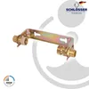 A plumbing fixture bracket with connectors, presented on a white and gray background with branding and certification logos. Podgląd zdjęcia produktu