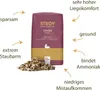 A bag of STROY Stroh Pellets with surrounding text highlighting its features. Produktbild-Vorschau