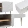 A collage of four close-up images of a beige TV stand, showing different angles and details. Voir les images du produit