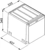 A technical drawing of a waste separation system with dimensions indicated. Anteprima dell’immagine prodotto