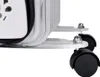 A close-up view of the base of a white oil radiator, showing its wheels and mounting brackets. Podgląd zdjęcia produktu